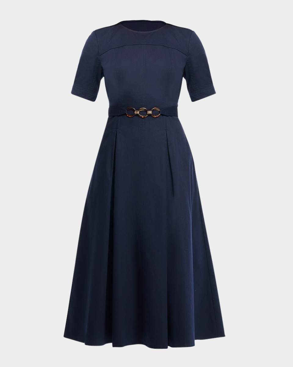 Cheryl Pleated Chain-Front Midi Dress